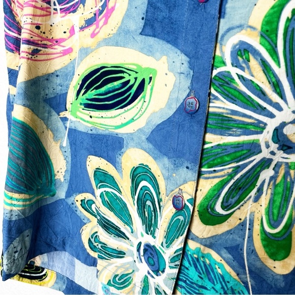 Jams World Sienna Blue Button Down Vintage Top Hawaiian Floral Neon Rainbow - Picture 3 of 8